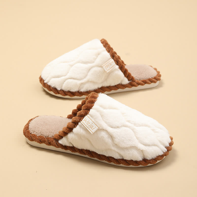 Wavy Textured Closed-Toe Plush Warm Slippers - White Coffee - 2XL - image 4