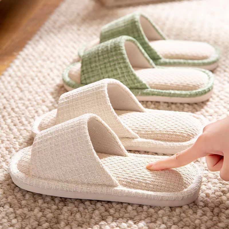 Solid Color Linen House Slippers - image 1