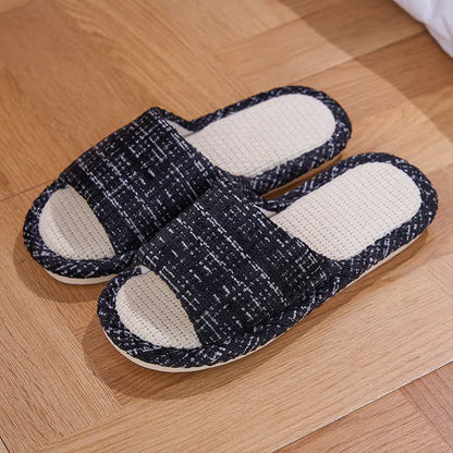 Solid Color Linen House Slippers - Black - 2XL - image 6