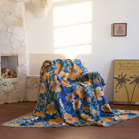 Bright Daisy Cotton Gauze Tassel Blanket - 90"W x 98"L - image 0
