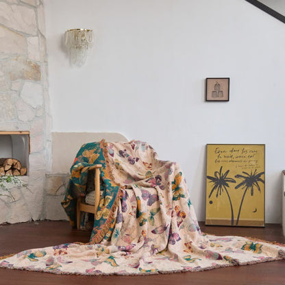 Elegant Butterfly Tassel Cotton Blanket - Light Yellow - 90"W x 98"L - image 5