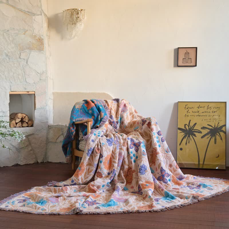 Pastoral Butterfly Cotton Tassel Blanket - 90"W x 98"L - image 0