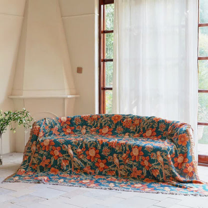 Luxurious Floral Cotton Tassel Blanket - image 1