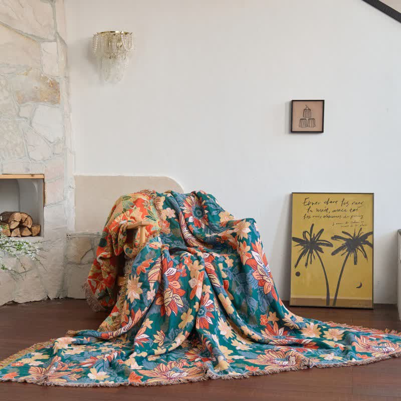 Flourishing Floral Cotton Tassel Blanket - 90"W x 98"L - image 0