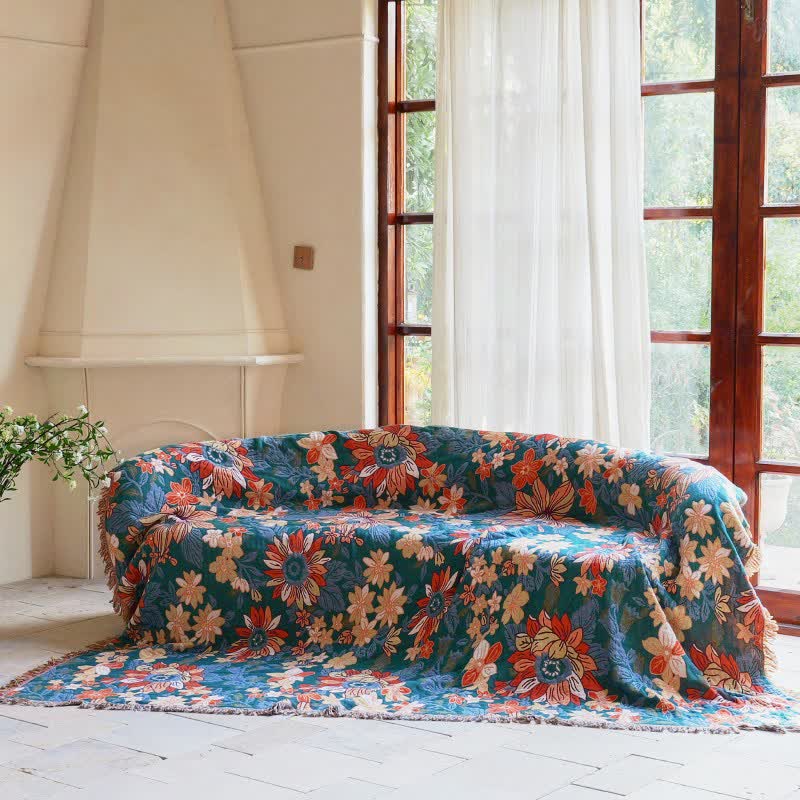 Flourishing Floral Cotton Tassel Blanket - image 1