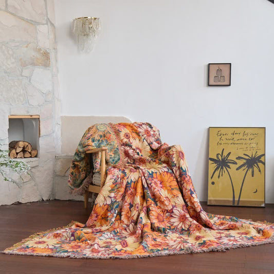 Blooming Sunflower Cotton Tassel Blanket - 90"W x 98"L - image 0