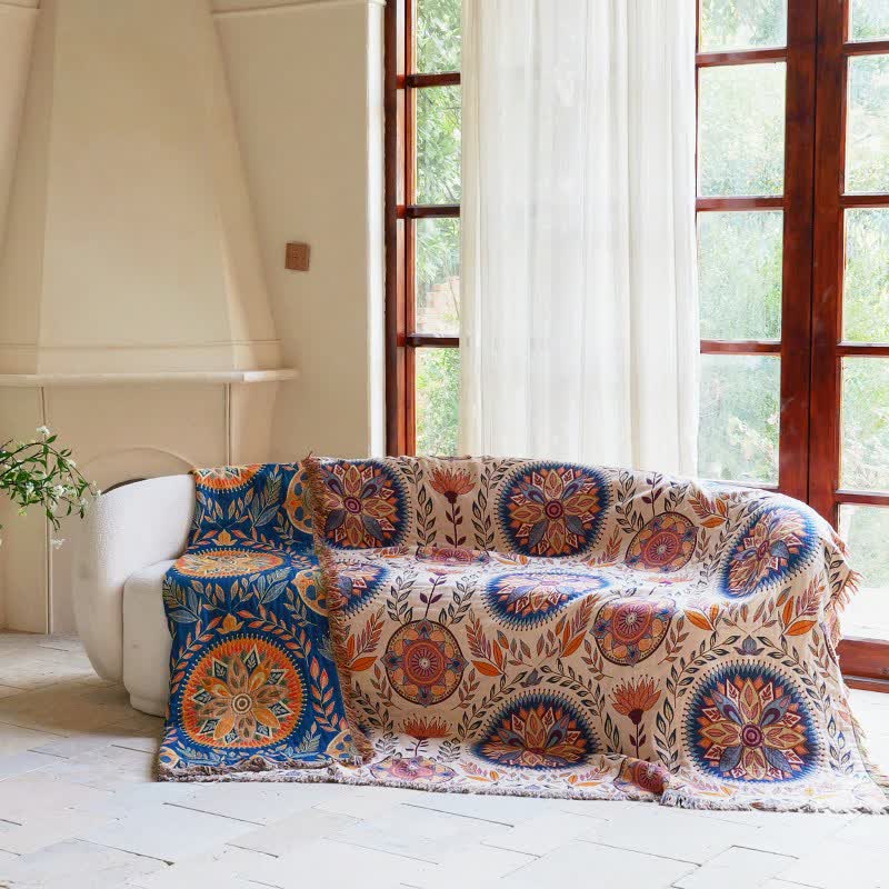 Floral Medallion Cotton Tassel Blanket - image 2