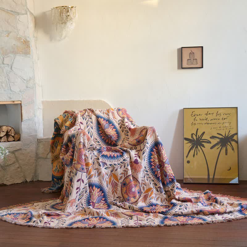 Floral Medallion Cotton Tassel Blanket - 90"W x 98"L - image 0