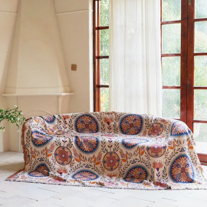 Floral Medallion Cotton Tassel Blanket - image 1