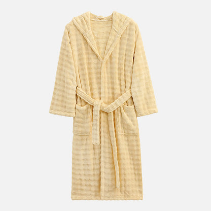 Simple Flannel Robe with Hood and Pockets - Yellow - One Size - image 12
