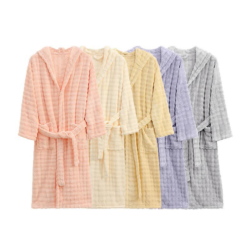 Simple Flannel Robe with Hood and Pockets - image 1