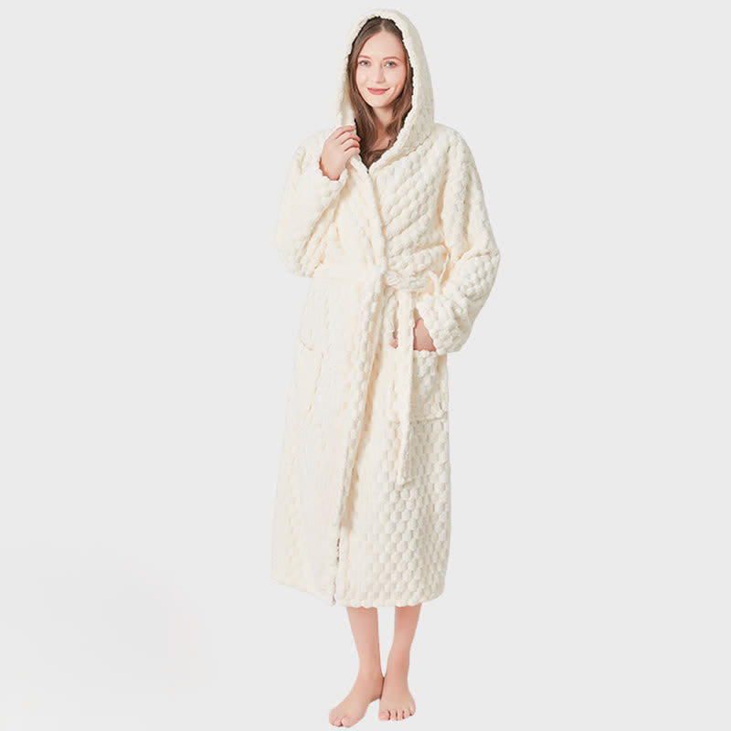 Ownkot Soild Color Unisex Absorbent Hooded Robe - Beige - One size - image 6