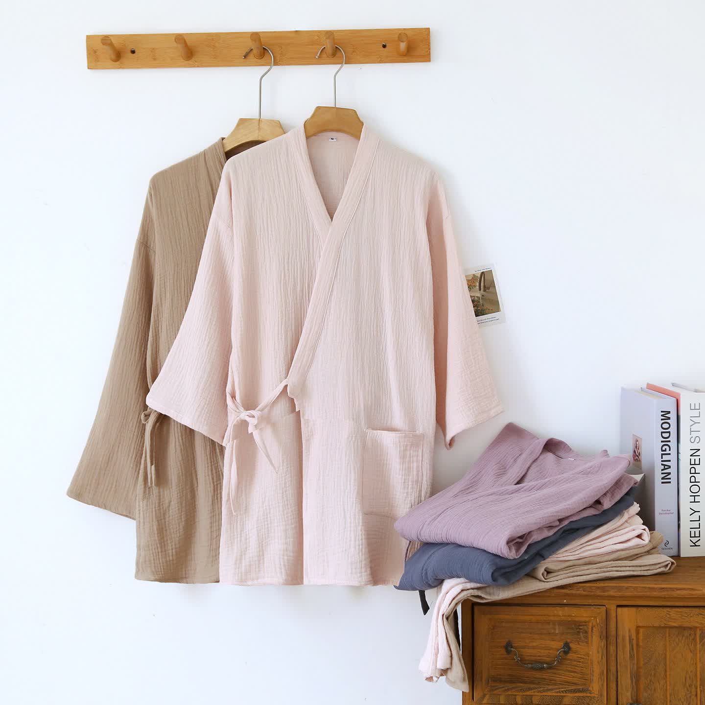 Unisex Minimalist Cotton Gauze Kimono Loungewear - image 1