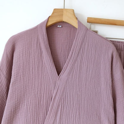 Unisex Minimalist Cotton Gauze Kimono Loungewear - image 5