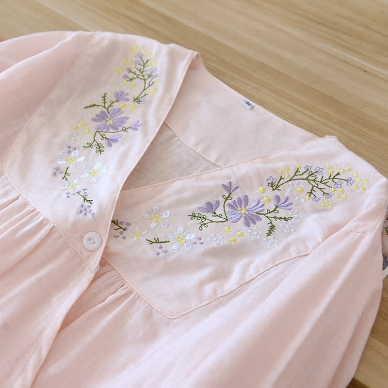 Floral Embroidery Cotton Gauze Kimono Loungewear - image 5