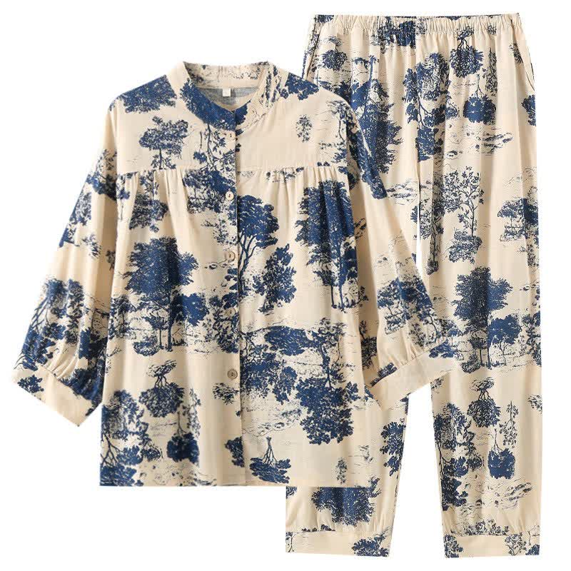 Retro Oriental Style Tree Cotton Loungewear - image 3