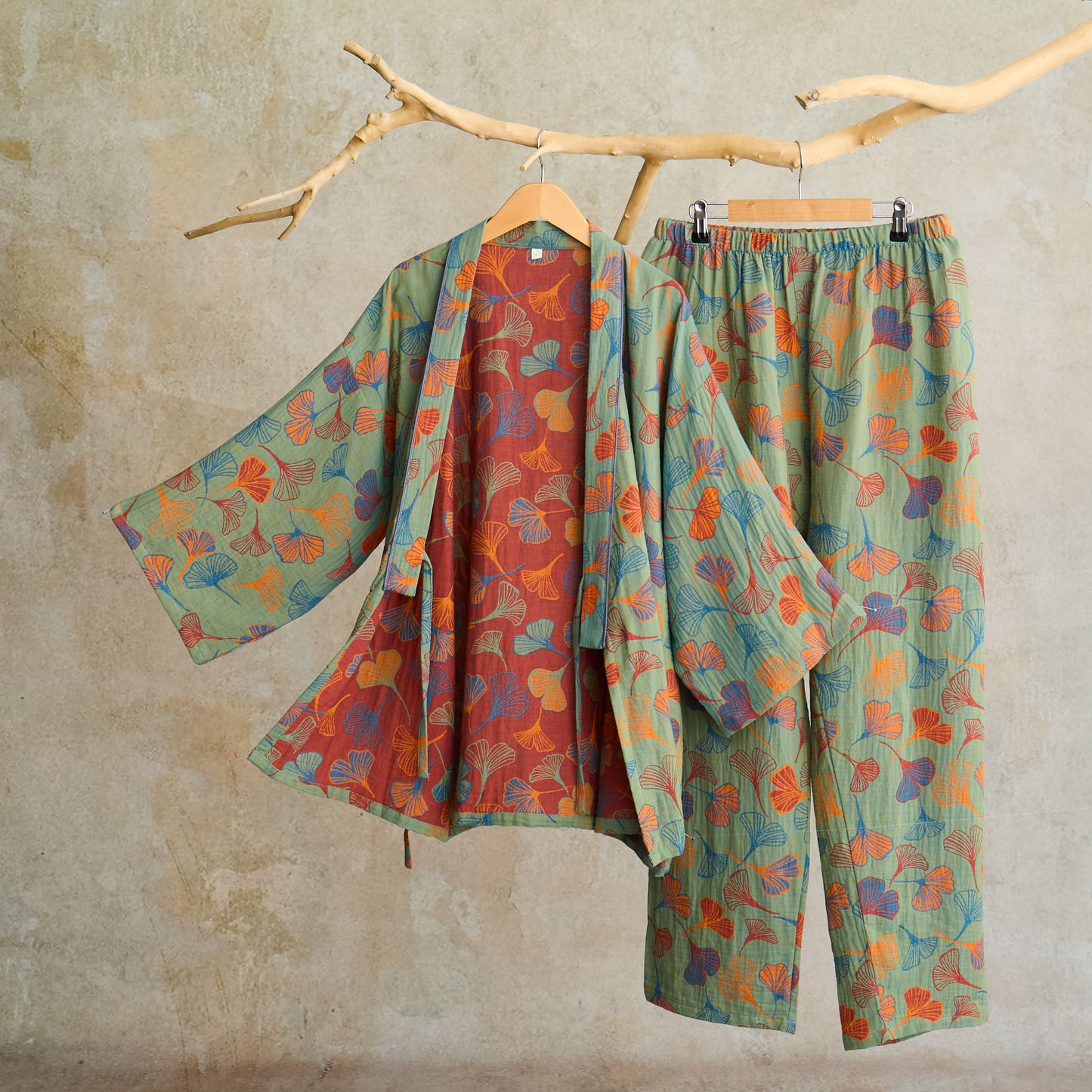 Ownkoti Ginkgo Cotton Gauze Kimono Loungewear Set - image 6