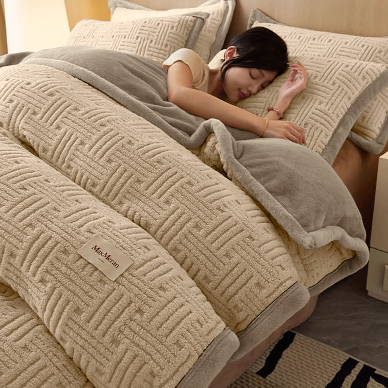 Stripe Knot Textured Plush Bedding Set - Coffee - Bedding Set (4PCS) - Queen - image 1
