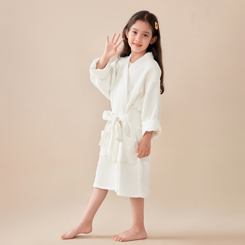 Solid Waffle Weave Cotton Child Bathrobe - image 2