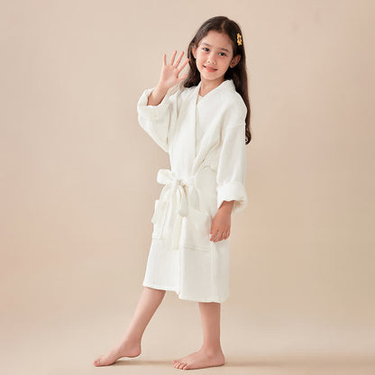 Solid Waffle Weave Cotton Child Bathrobe - image 2