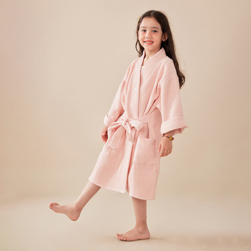 Solid Waffle Weave Cotton Child Bathrobe - image 6