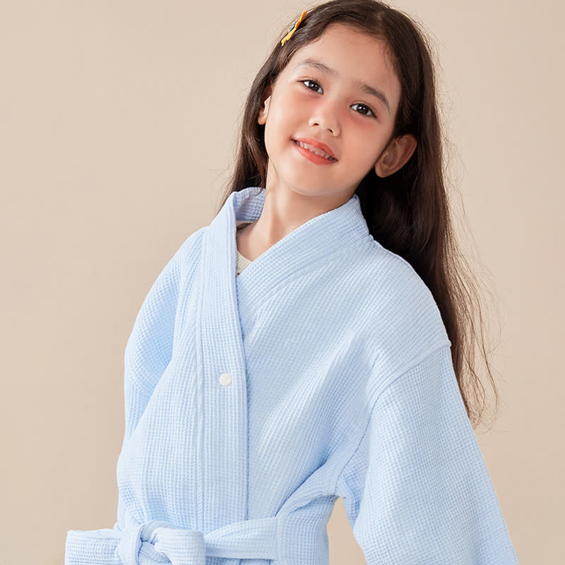 Solid Waffle Weave Cotton Child Bathrobe - image 10
