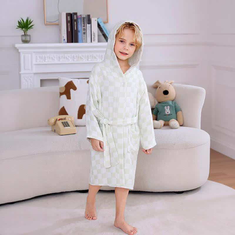 Checkered Hooded Cotton Gauze Child Bathrobe - image 6