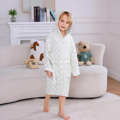 Checkered Hooded Cotton Gauze Child Bathrobe - image 6