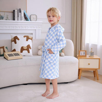 Checkered Hooded Cotton Gauze Child Bathrobe - image 3