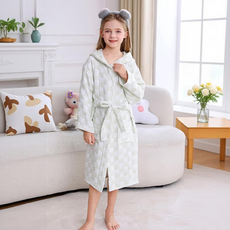 Checkered Hooded Cotton Gauze Child Bathrobe - image 5