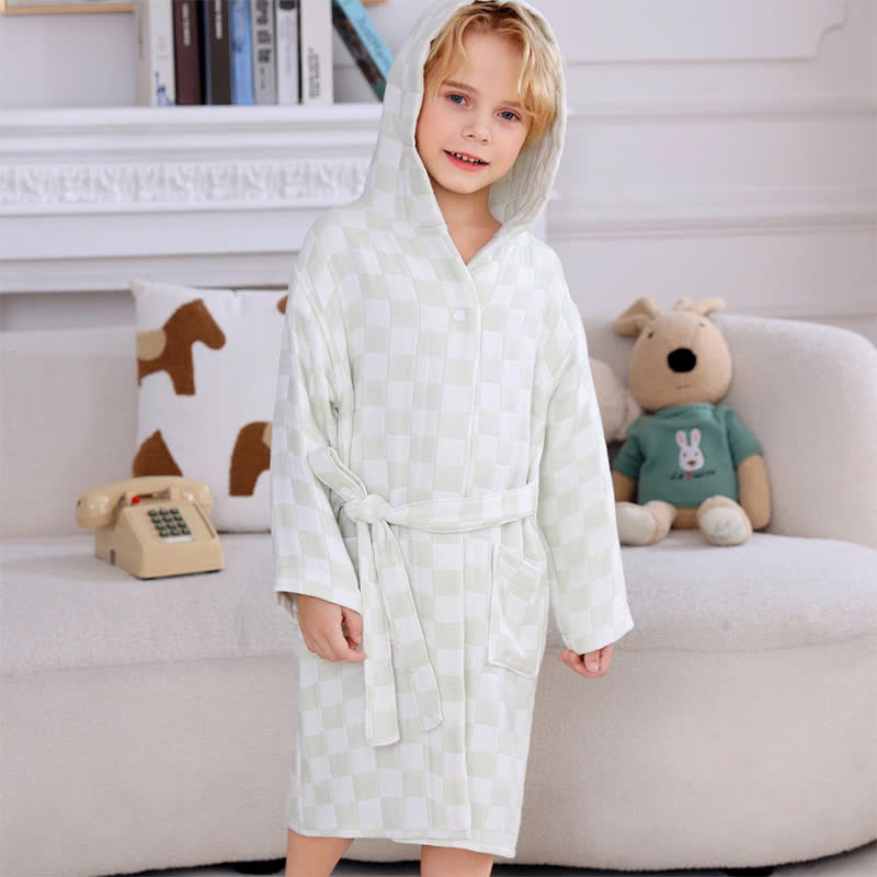 Checkered Hooded Cotton Gauze Child Bathrobe - image 8