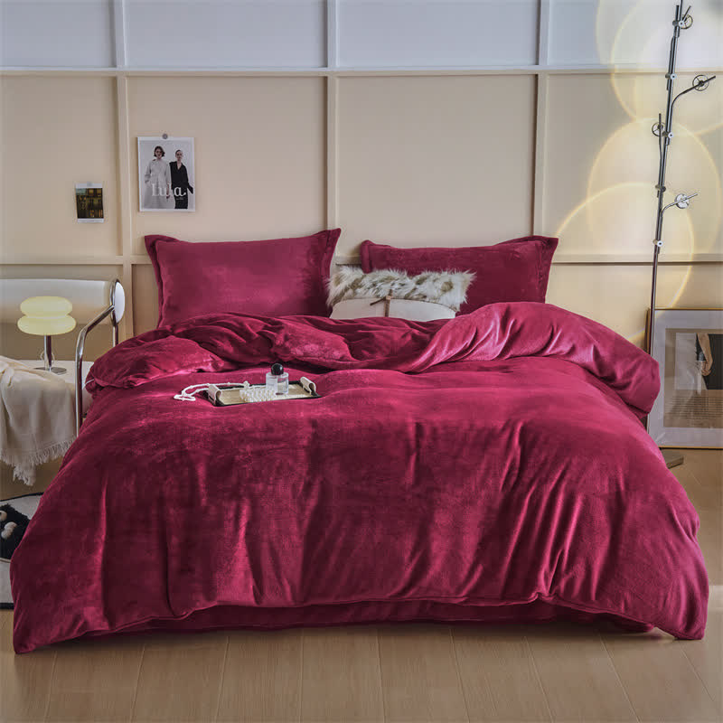 Simple Reversible Solid Plush Bedding Set - Wine - Bedding Set - King - image 0