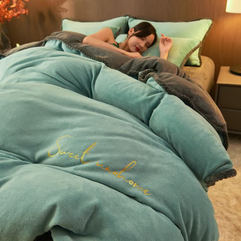 Sweet Home Printed Plush Bedding Set(4PCS) - Lake Blue - King - image 6