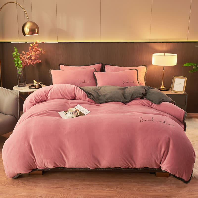 Sweet Home Printed Plush Bedding Set(4PCS) - image 1