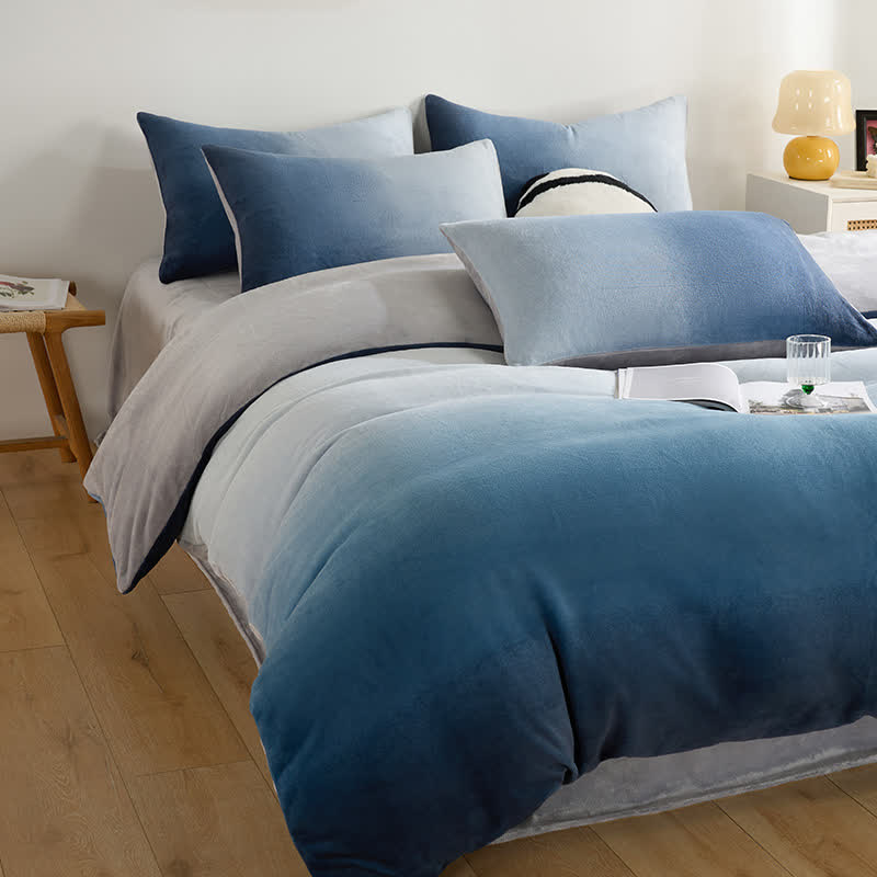 Gradient Plush Warm Bedding Set(4PCS) - Blue - King - image 6