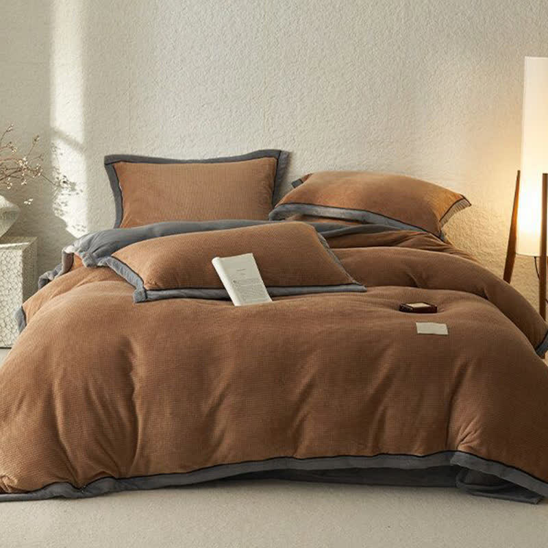Waffle Textured  Reversible Plush Bedding Set(4PCS) - image 16