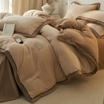 Waffle Textured  Reversible Plush Bedding Set(4PCS) - Camel - King - image 13