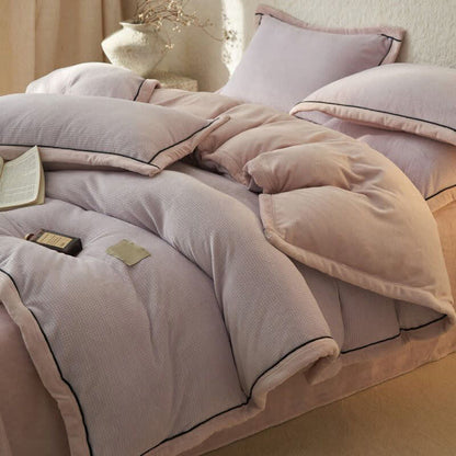 Waffle Textured  Reversible Plush Bedding Set(4PCS) - Light Purple - King - image 9