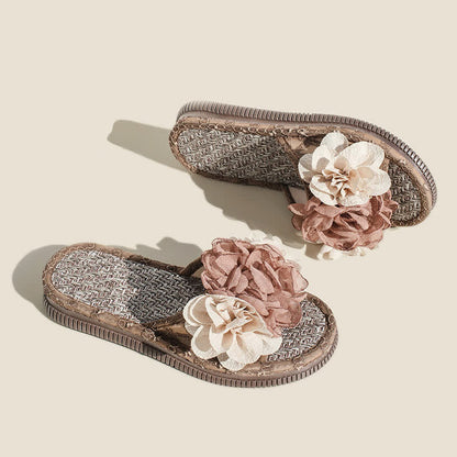 Chiffon Floral Linen House Slippers - image 11