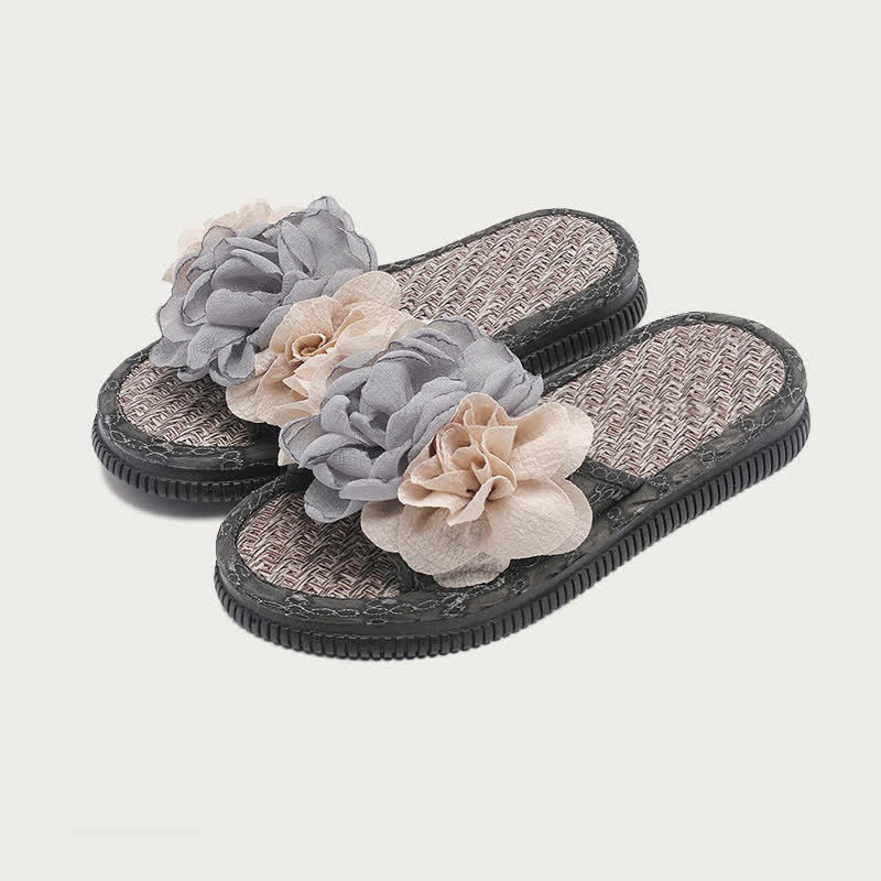 Chiffon Floral Linen House Slippers - Blue - 2XL - image 8