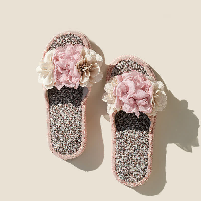 Chiffon Floral Linen House Slippers - image 3