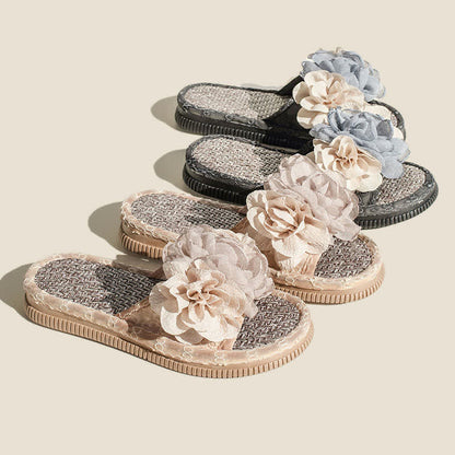 Chiffon Floral Linen House Slippers - image 0