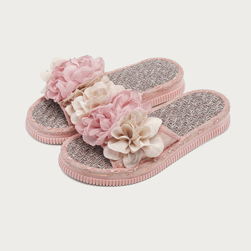 Chiffon Floral Linen House Slippers - Pink - 2XL - image 5