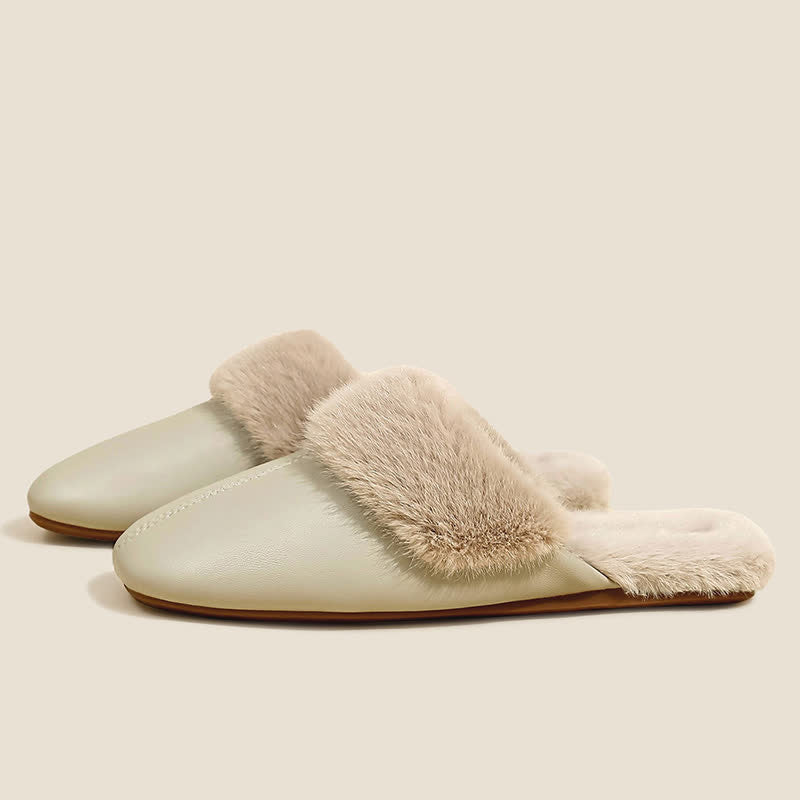 Simple Solid Plush House Slippers - image 2