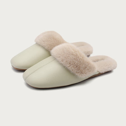 Simple Solid Plush House Slippers - Light Green - L - image 1
