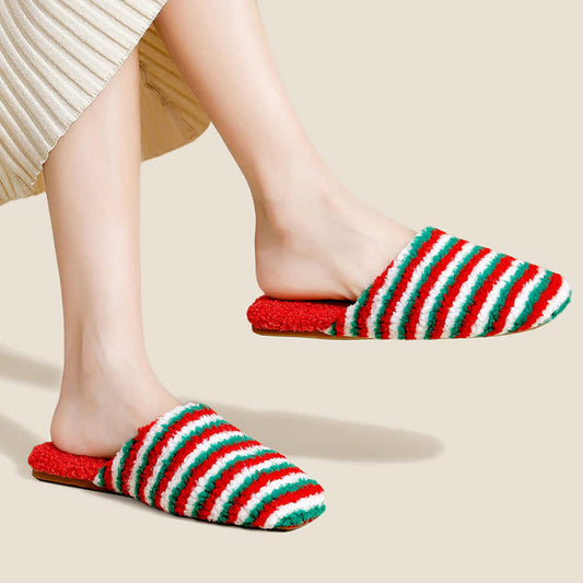 Striped Plush Warm House Slippers - image 0