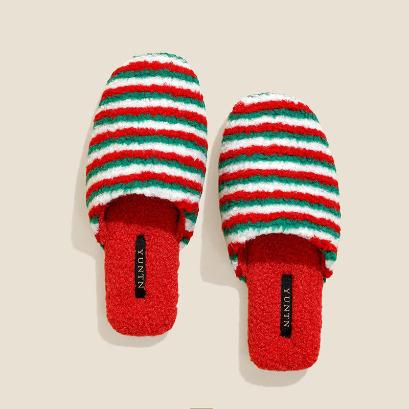 Striped Plush Warm House Slippers - image 2