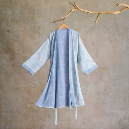 Graceful Plum Blossom Cotton Gauze Kimono Robe - Light Blue - L - image 6