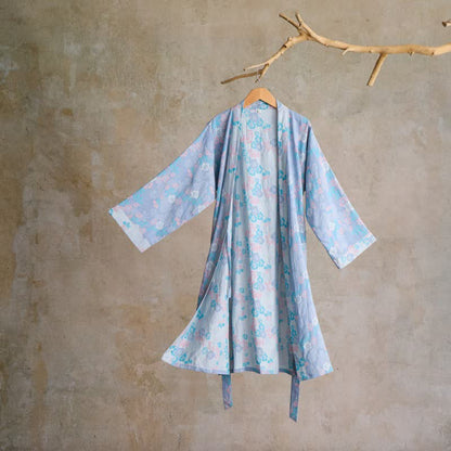 Charming Floral Cotton Gauze Kimono Robe - Blue - L - image 0