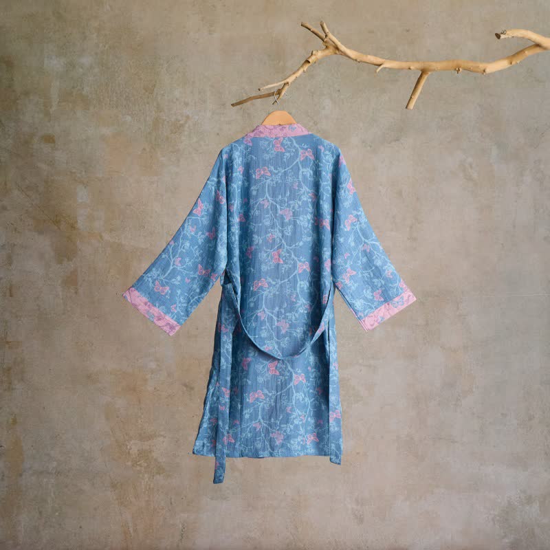 Elegant Floral Butterfly Cotton Gauze Kimono Robe - image 1